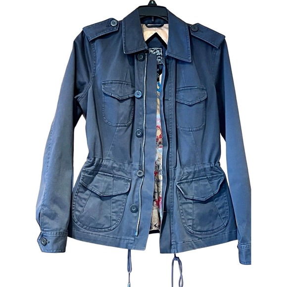 Lucky Brand Jacket Womens S Gray Embroidered Military Cargo Utility - Picture 2 of 6